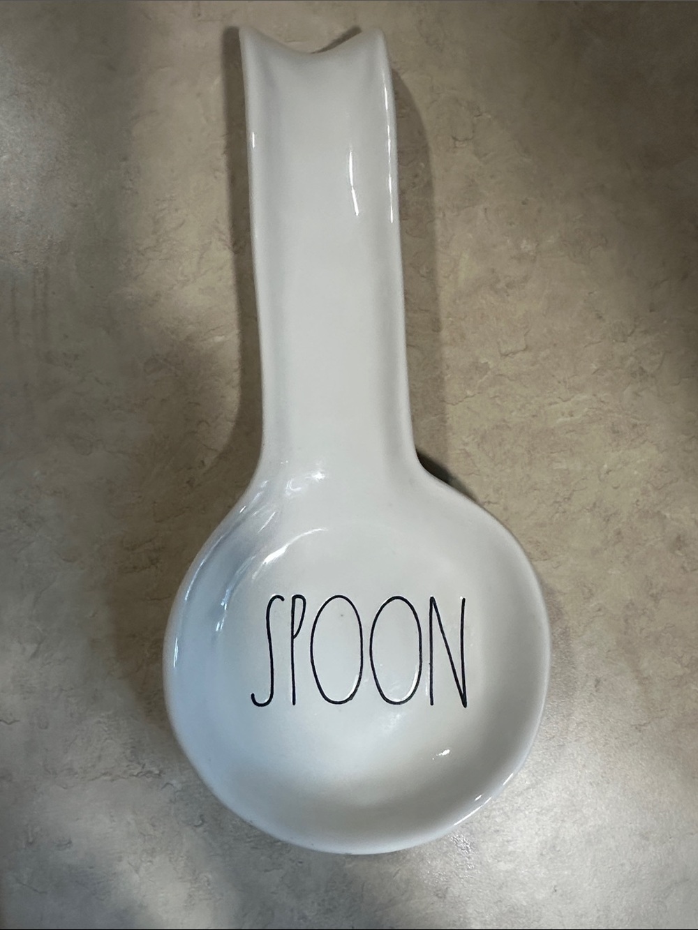 Rae Dunn White Spoon Rest with Black Lettering